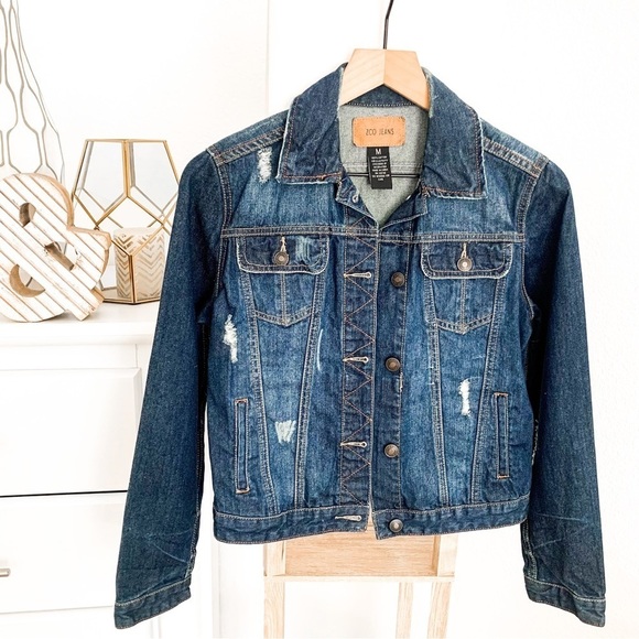 ZCO Distressed Denim Jean Jacket Button Front Womens Medium - Picture 1 of 16